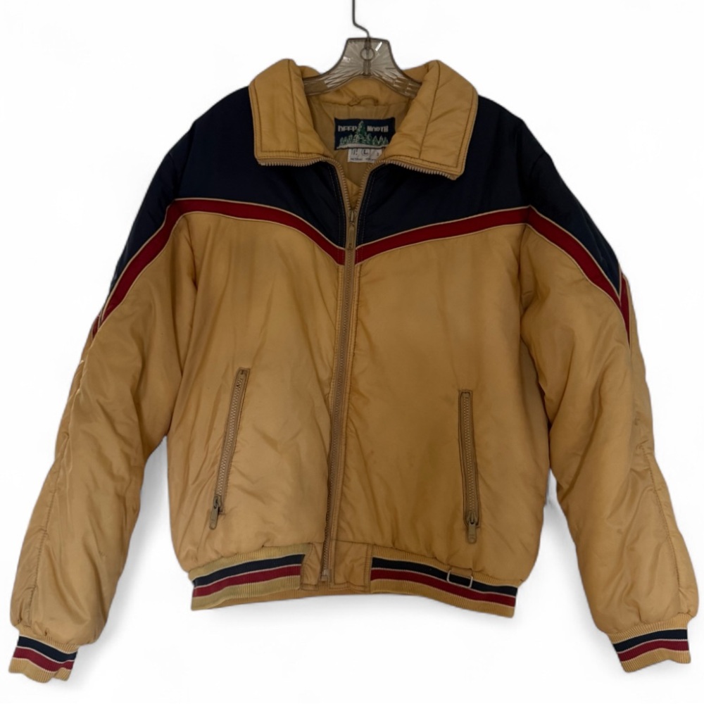 Deep North Vintage Retro 80s Striped Chevron Nylon Puffy Bomber Coat SzL
